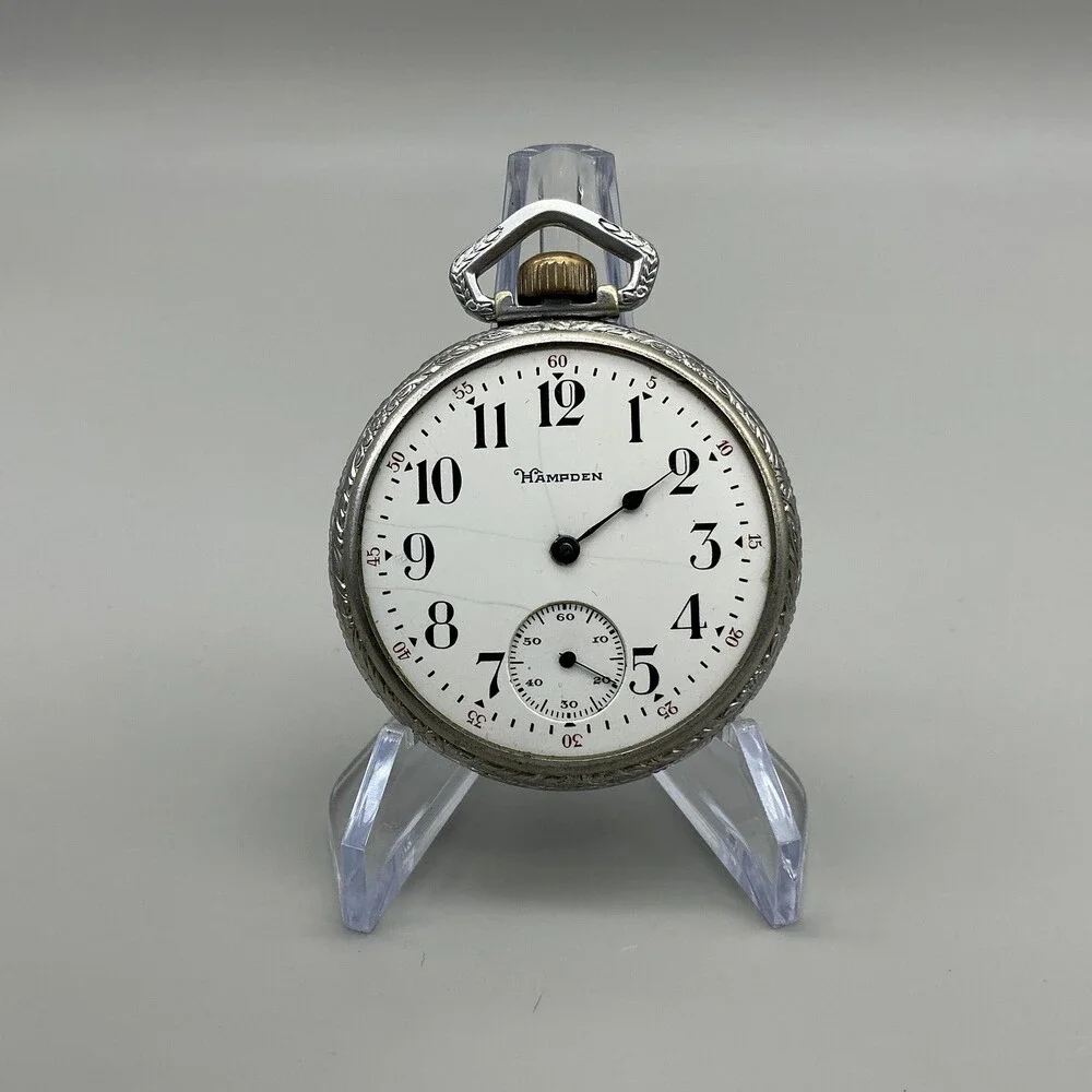 Vintage Hampden Pocket Watch Men 48mm Silver Tone Manual Wind 16S Not Running